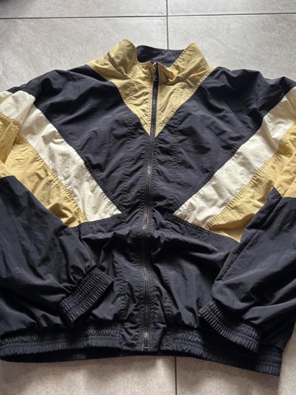 Vintage Champion navy and yellow color-blocked windbreaker jacket